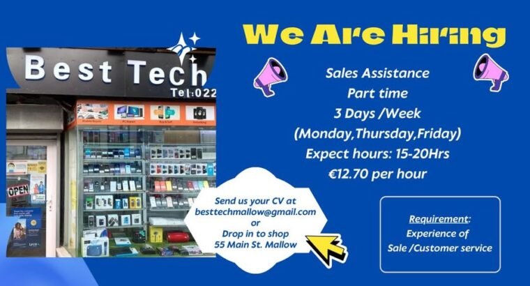 Sales assistant needed Mallow
